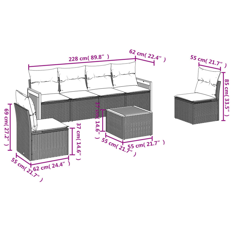 7 Piece Garden Sofa Set with Cushions Grey Poly Rattan Payday Deals