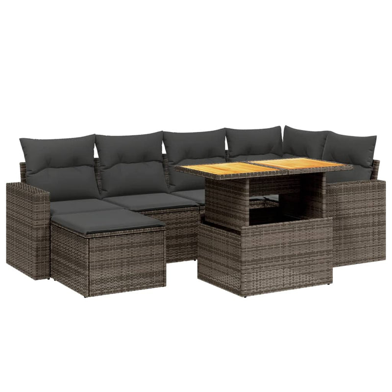 7 Piece Garden Sofa Set with Cushions Grey Poly Rattan Payday Deals