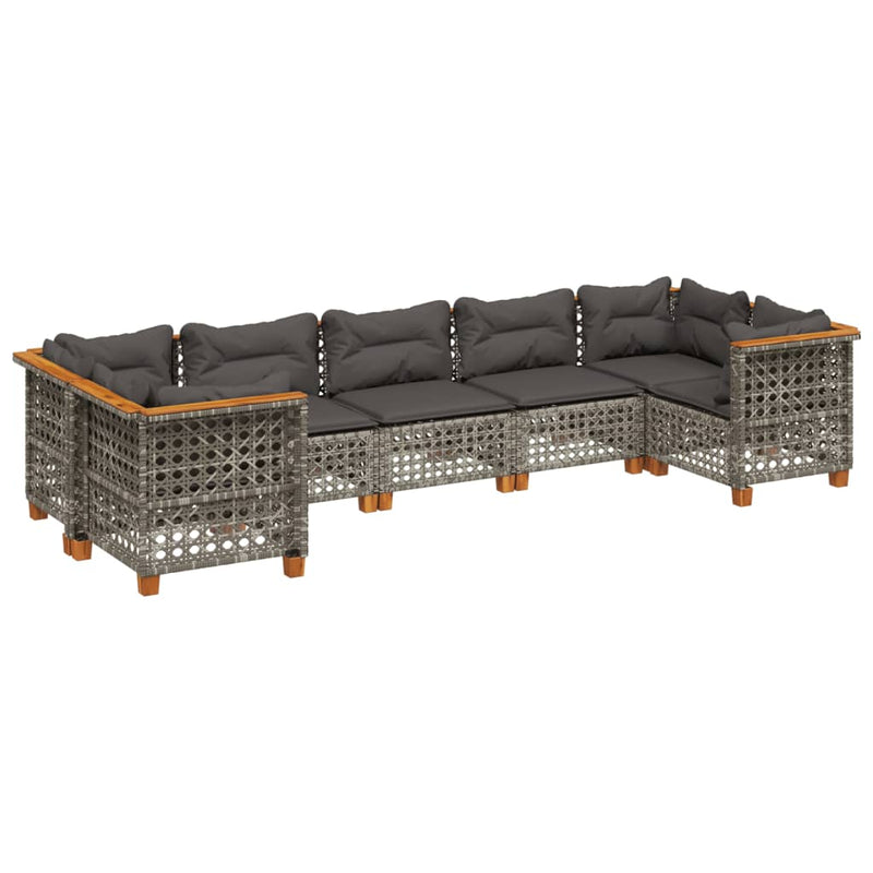 7 Piece Garden Sofa Set with Cushions Grey Poly Rattan Payday Deals