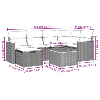 7 Piece Garden Sofa Set with Cushions Grey Poly Rattan Payday Deals