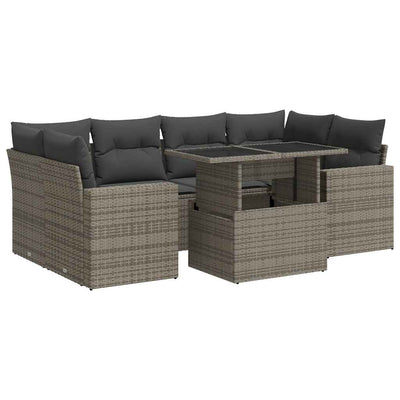 7 Piece Garden Sofa Set with Cushions Grey Poly Rattan Payday Deals