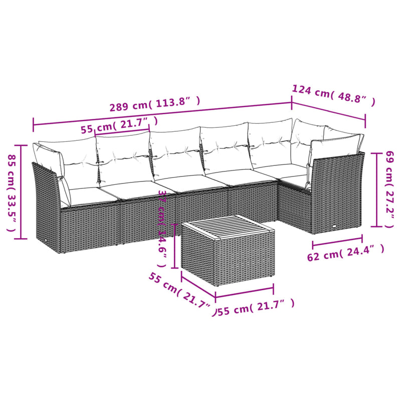 7 Piece Garden Sofa Set with Cushions Grey Poly Rattan Payday Deals