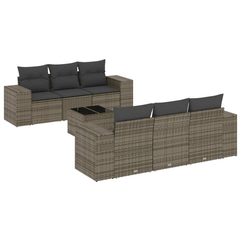 7 Piece Garden Sofa Set with Cushions Grey Poly Rattan Payday Deals