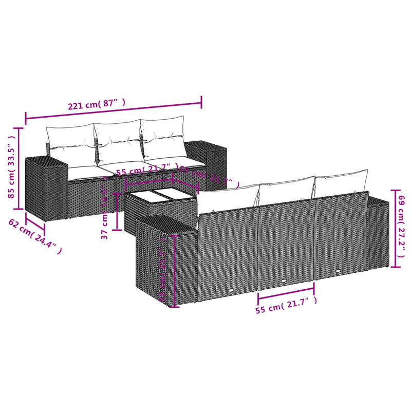 7 Piece Garden Sofa Set with Cushions Grey Poly Rattan Payday Deals