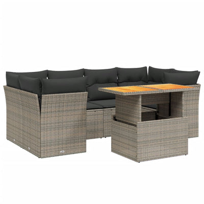 7 Piece Garden Sofa Set with Cushions Grey Poly Rattan Payday Deals