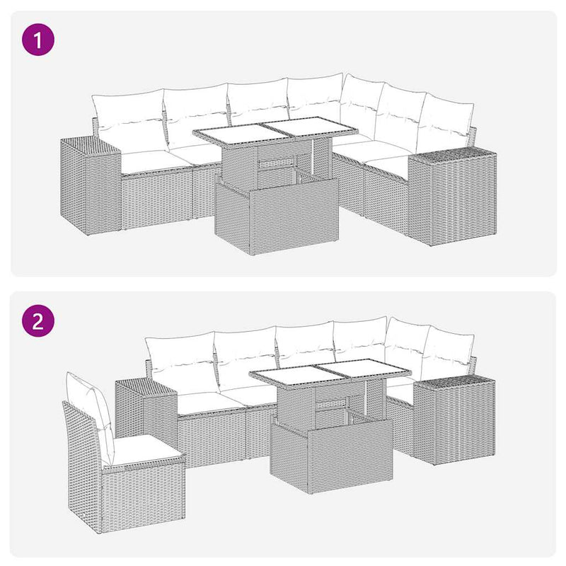 7 Piece Garden Sofa Set with Cushions Grey Poly Rattan Payday Deals