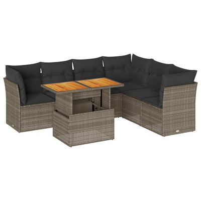 7 Piece Garden Sofa Set with Cushions Grey Poly Rattan Payday Deals