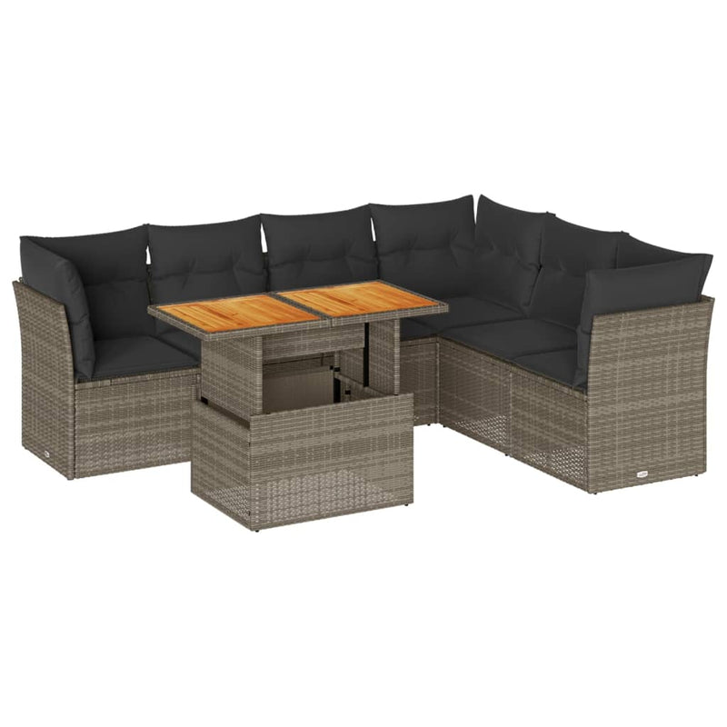 7 Piece Garden Sofa Set with Cushions Grey Poly Rattan Payday Deals