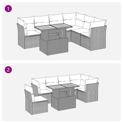 7 Piece Garden Sofa Set with Cushions Grey Poly Rattan Payday Deals