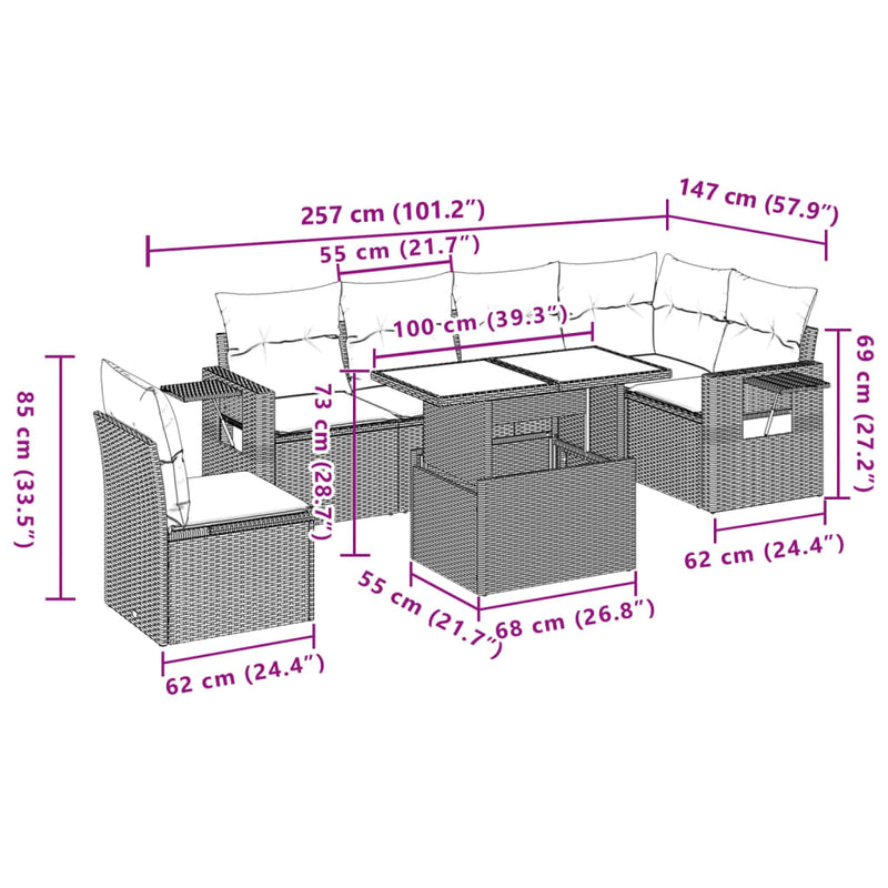 7 Piece Garden Sofa Set with Cushions Grey Poly Rattan Payday Deals