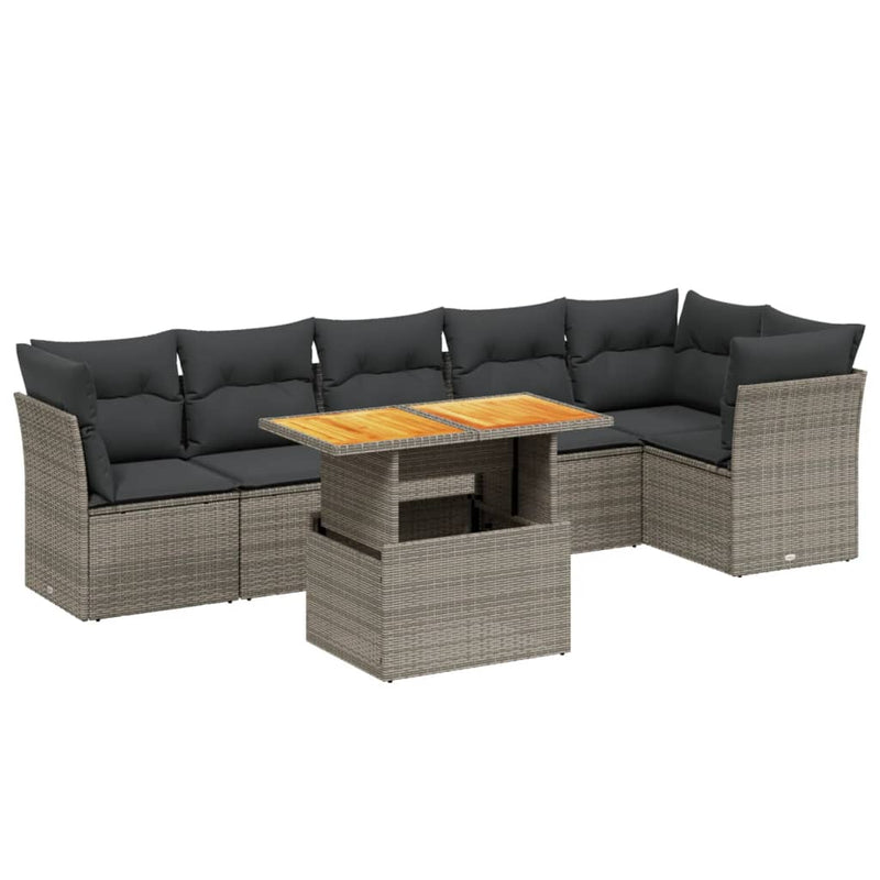 7 Piece Garden Sofa Set with Cushions Grey Poly Rattan Payday Deals