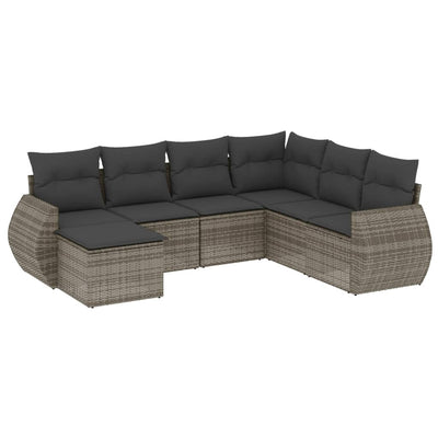 7 Piece Garden Sofa Set with Cushions Grey Poly Rattan Payday Deals