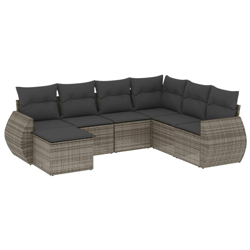 7 Piece Garden Sofa Set with Cushions Grey Poly Rattan Payday Deals
