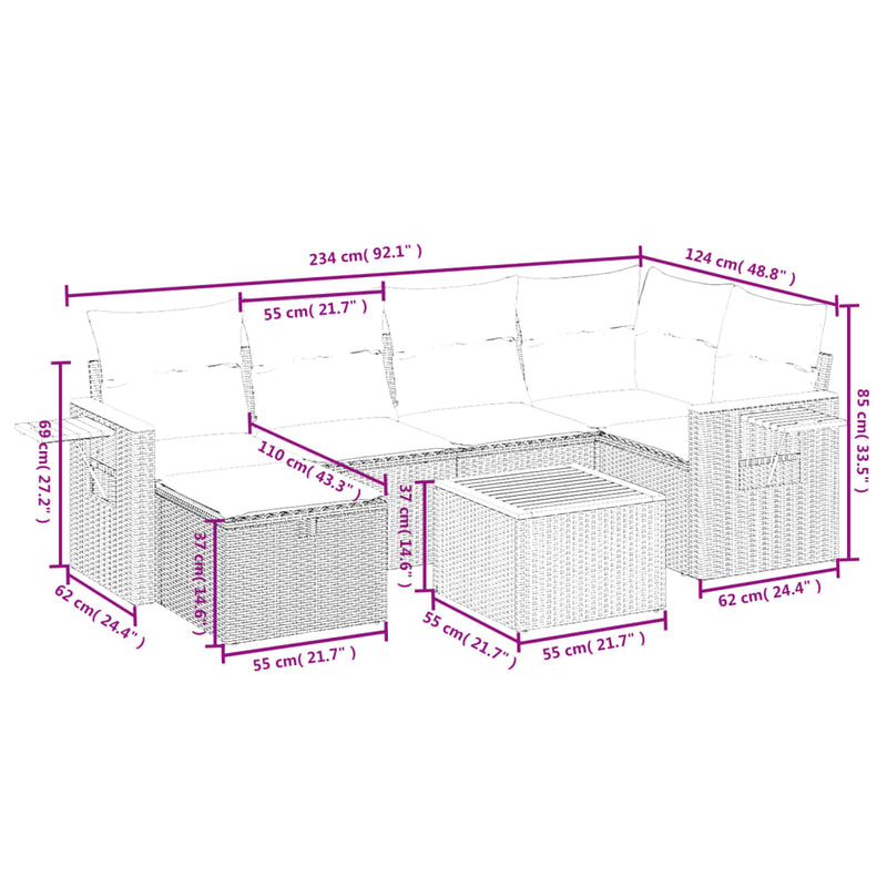 7 Piece Garden Sofa Set with Cushions Grey Poly Rattan Payday Deals