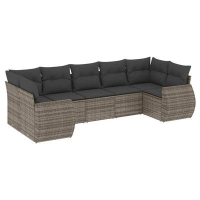 7 Piece Garden Sofa Set with Cushions Grey Poly Rattan Payday Deals