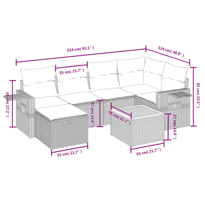 7 Piece Garden Sofa Set with Cushions Grey Poly Rattan Payday Deals