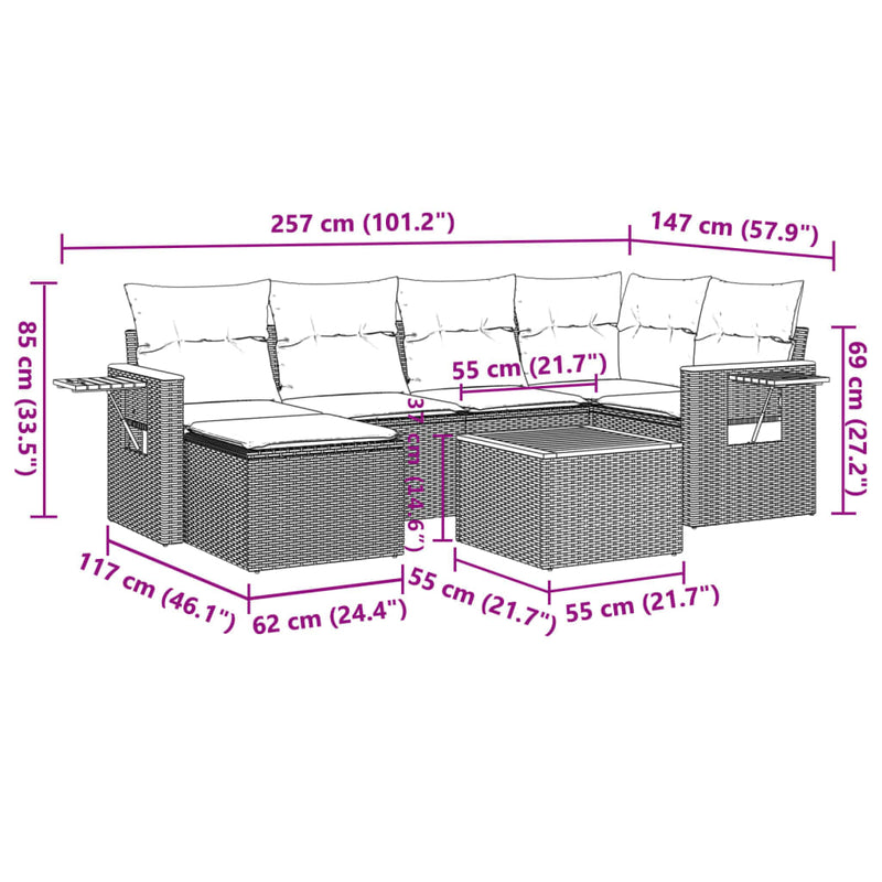 7 Piece Garden Sofa Set with Cushions Grey Poly Rattan Payday Deals
