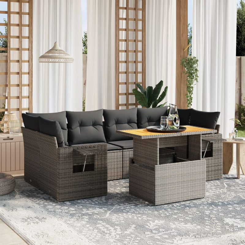 7 Piece Garden Sofa Set with Cushions Grey Poly Rattan Payday Deals