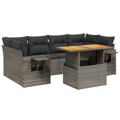 7 Piece Garden Sofa Set with Cushions Grey Poly Rattan Payday Deals