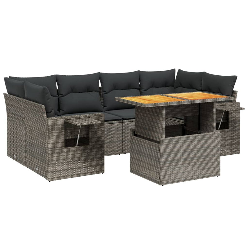 7 Piece Garden Sofa Set with Cushions Grey Poly Rattan Payday Deals
