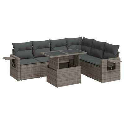 7 Piece Garden Sofa Set with Cushions Grey Poly Rattan Payday Deals
