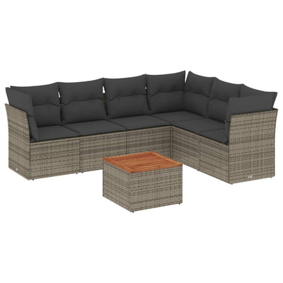 7 Piece Garden Sofa Set with Cushions Grey Poly Rattan Payday Deals