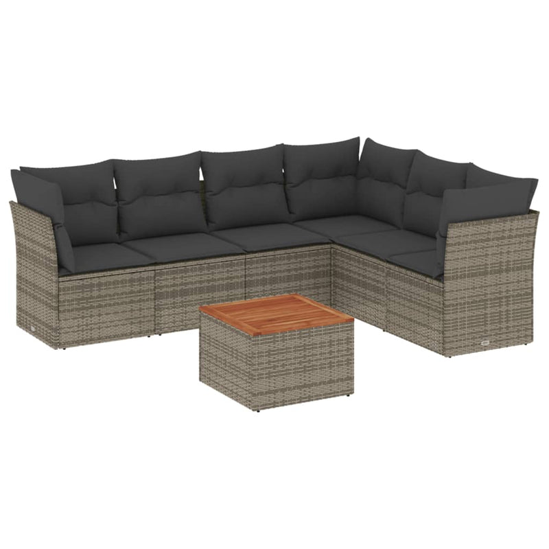 7 Piece Garden Sofa Set with Cushions Grey Poly Rattan Payday Deals