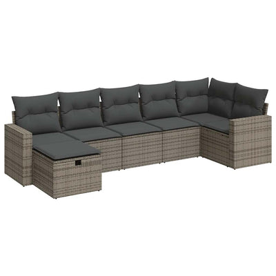 7 Piece Garden Sofa Set with Cushions Grey Poly Rattan Payday Deals