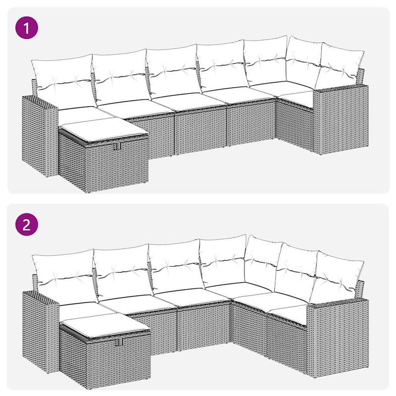 7 Piece Garden Sofa Set with Cushions Grey Poly Rattan Payday Deals