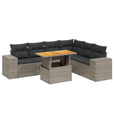 7 Piece Garden Sofa Set with Cushions Grey Poly Rattan Payday Deals