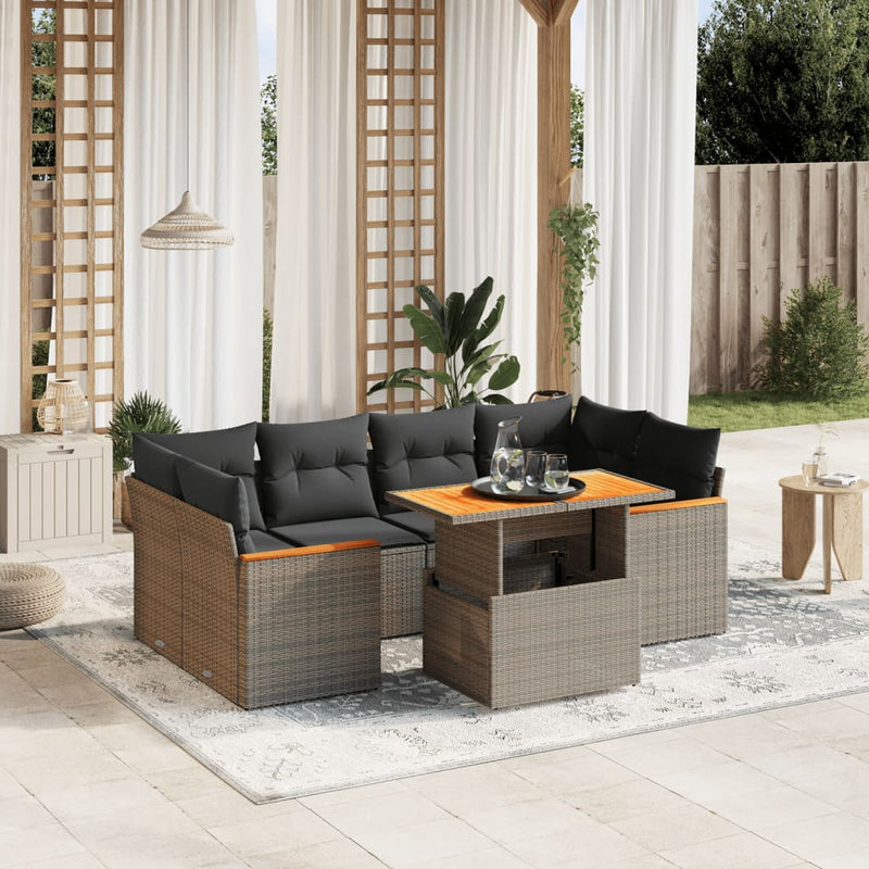 7 Piece Garden Sofa Set with Cushions Grey Poly Rattan Payday Deals