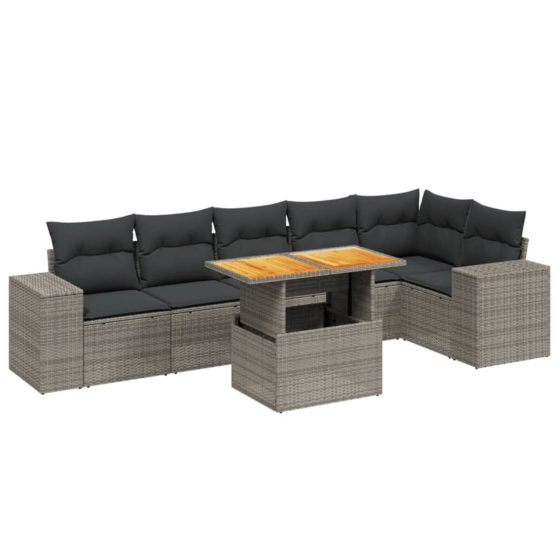 7 Piece Garden Sofa Set with Cushions Grey Poly Rattan Payday Deals