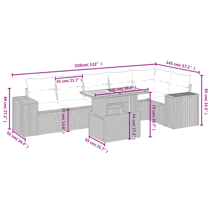 7 Piece Garden Sofa Set with Cushions Grey Poly Rattan Payday Deals