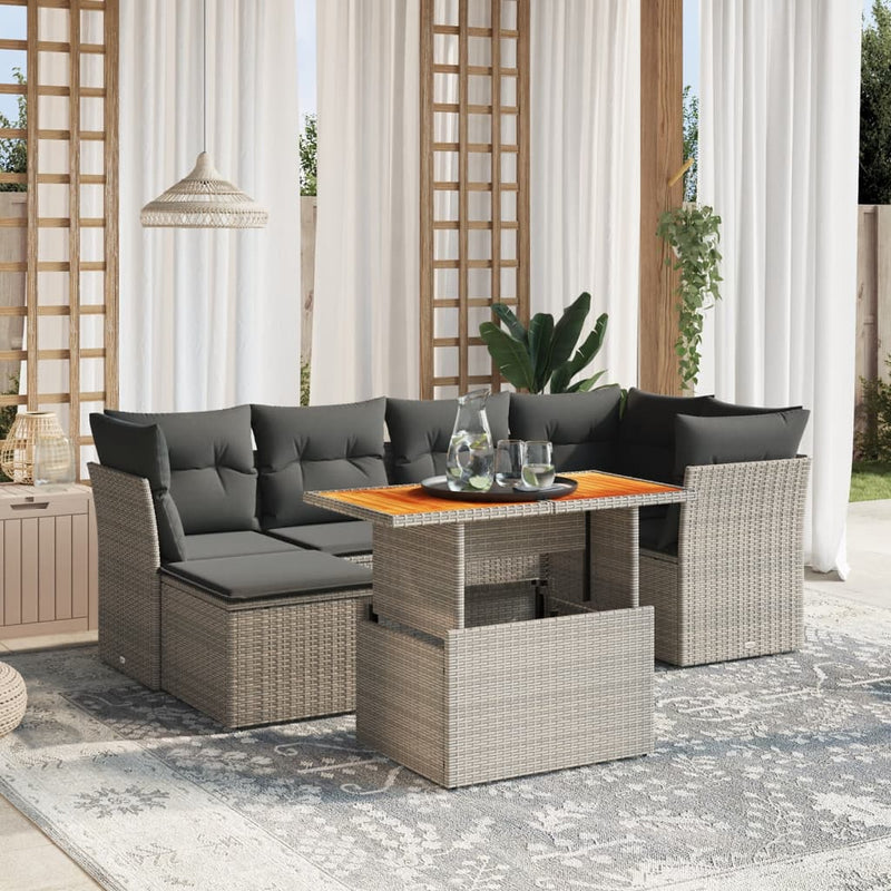 7 Piece Garden Sofa Set with Cushions Grey Poly Rattan Payday Deals