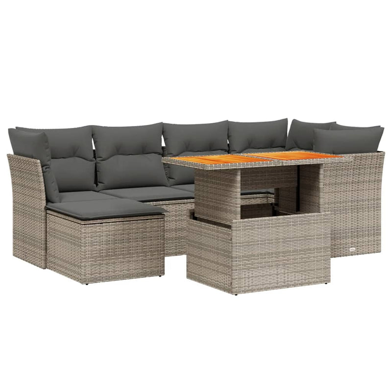 7 Piece Garden Sofa Set with Cushions Grey Poly Rattan Payday Deals