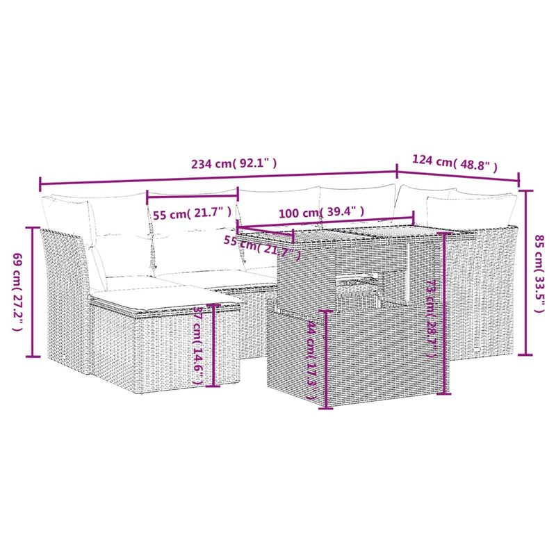 7 Piece Garden Sofa Set with Cushions Grey Poly Rattan Payday Deals
