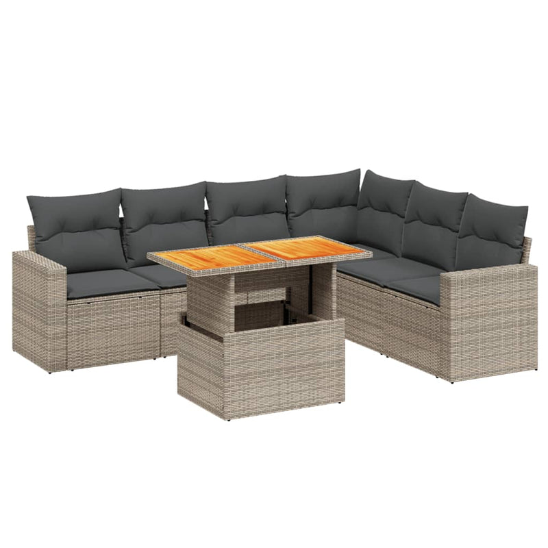 7 Piece Garden Sofa Set with Cushions Grey Poly Rattan Payday Deals