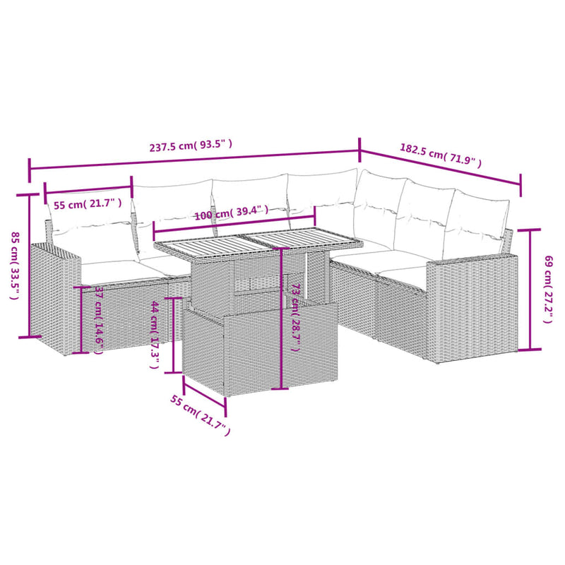 7 Piece Garden Sofa Set with Cushions Grey Poly Rattan Payday Deals