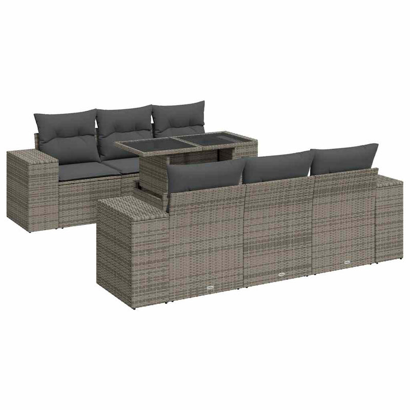 7 Piece Garden Sofa Set with Cushions Grey Poly Rattan Payday Deals