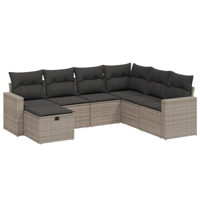 7 Piece Garden Sofa Set with Cushions Grey Poly Rattan Payday Deals