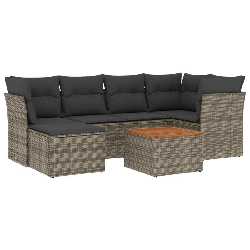 7 Piece Garden Sofa Set with Cushions Grey Poly Rattan Payday Deals