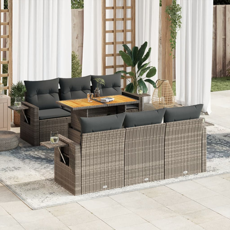 7 Piece Garden Sofa Set with Cushions Grey Poly Rattan Payday Deals