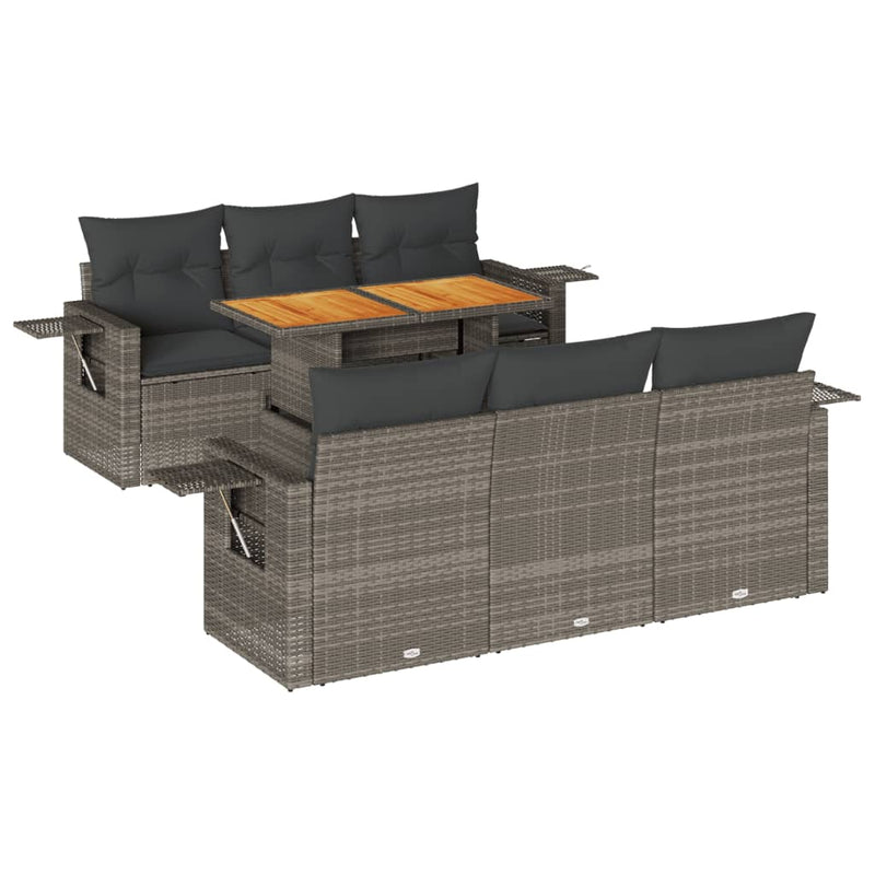 7 Piece Garden Sofa Set with Cushions Grey Poly Rattan Payday Deals