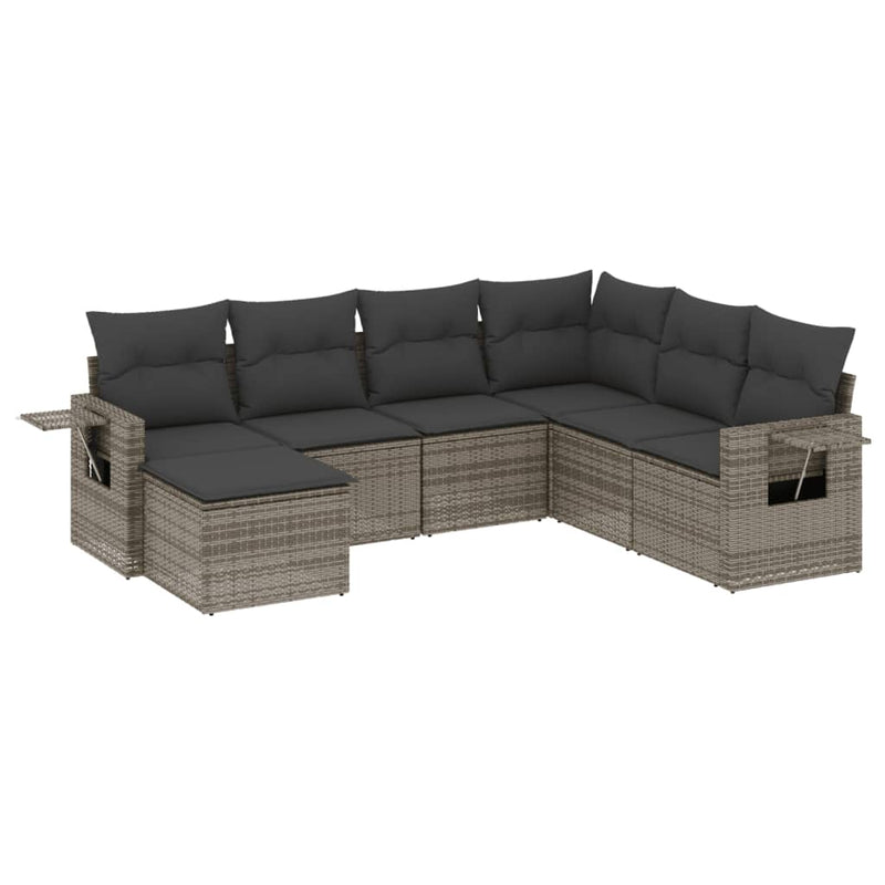 7 Piece Garden Sofa Set with Cushions Grey Poly Rattan Payday Deals