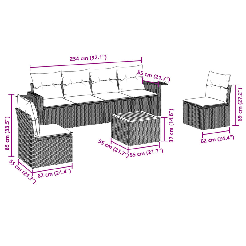 7 Piece Garden Sofa Set with Cushions Grey Poly Rattan Payday Deals