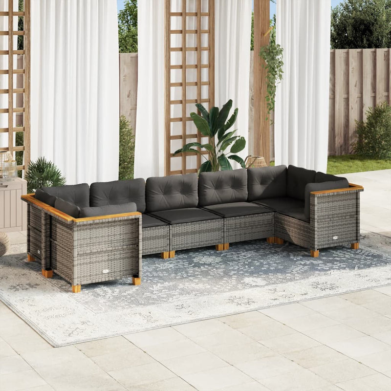 7 Piece Garden Sofa Set with Cushions Grey Poly Rattan Payday Deals