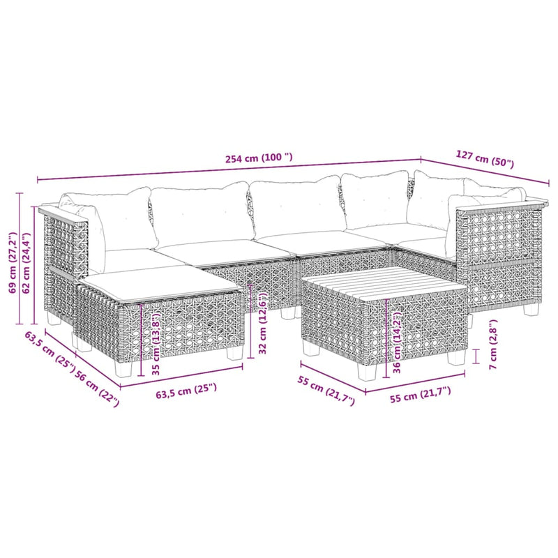 7 Piece Garden Sofa Set with Cushions Grey Poly Rattan Payday Deals
