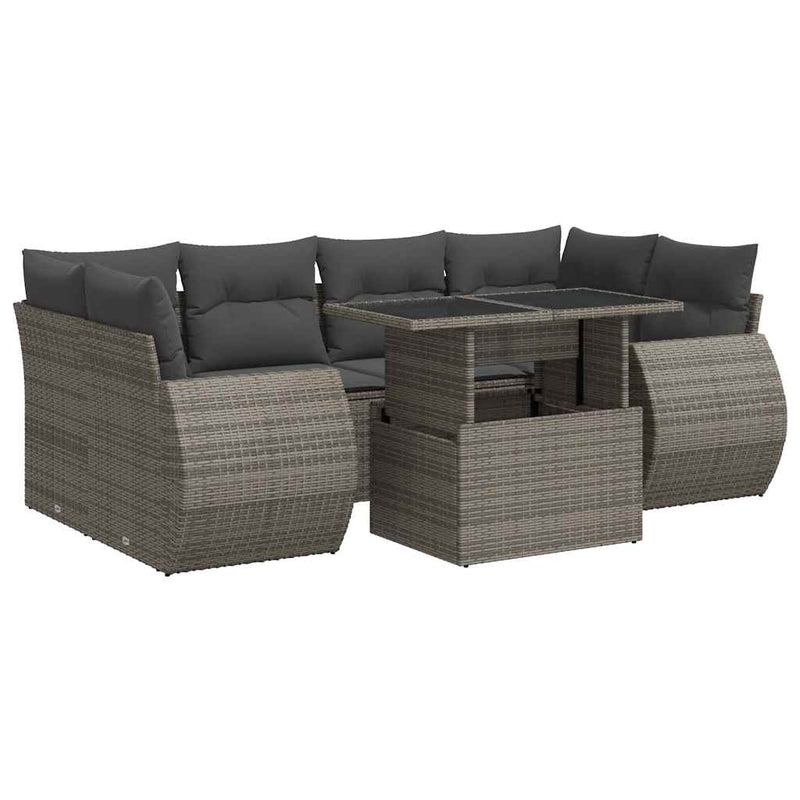 7 Piece Garden Sofa Set with Cushions Grey Poly Rattan Payday Deals