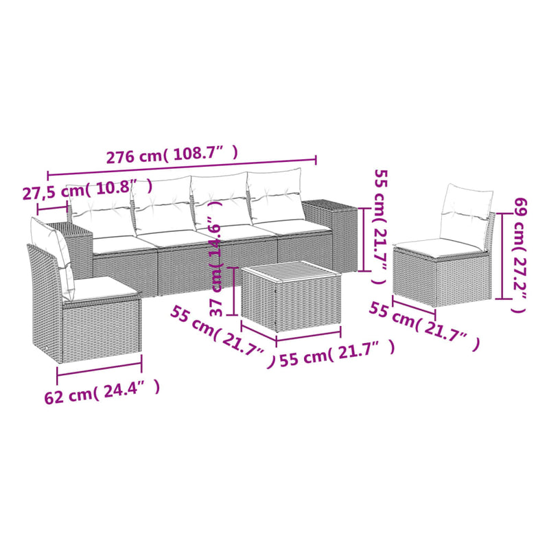 7 Piece Garden Sofa Set with Cushions Grey Poly Rattan Payday Deals