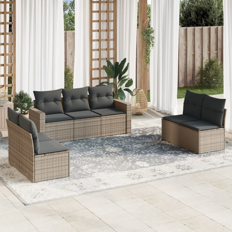 7 Piece Garden Sofa Set with Cushions Grey Poly Rattan Payday Deals